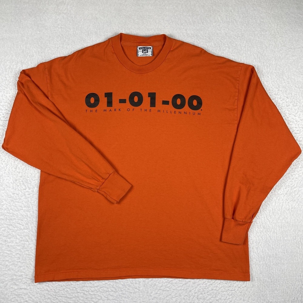Lee Millennium‎ 01-01-00 Long Sleeve Shirt Mens XXL Orange Vintage 90s Y2K USA